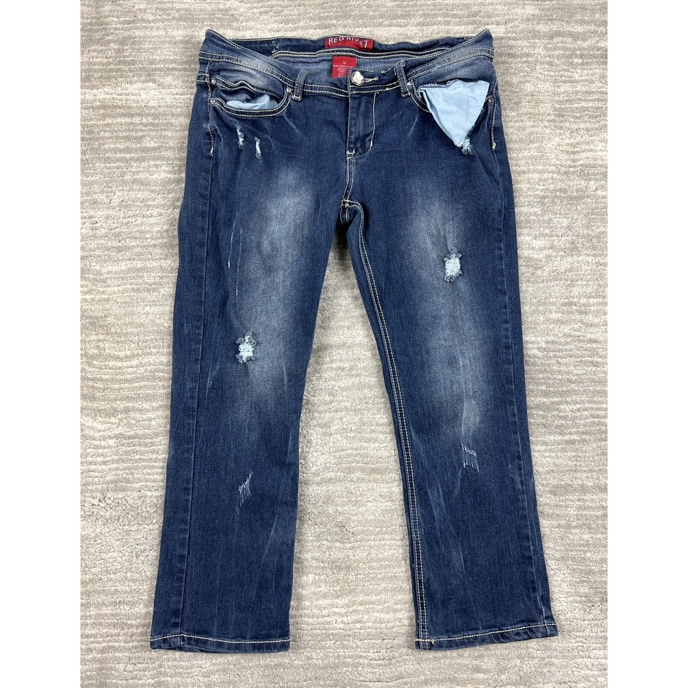 Red Rivet Jeans Womens 13 Dark Denim RJ23B634U Cropped Distressed Capri Mid Rise